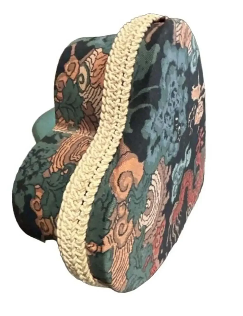 Heart Shaped Storage Box with Asian Dragon and Floral Tapestry Fabric